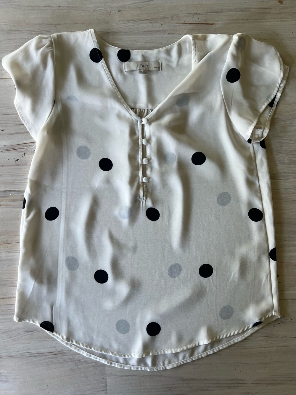 LOFT Cream Polka Dot Short Sleeve V-Neck Blouse